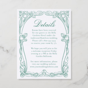 Elegant Art Nouveau Floral Frame Wedding Details Letterpress Enclosure Card
