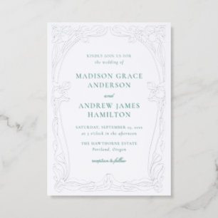 Elegant Art Nouveau Floral Frame Wedding Letterpress Invitation