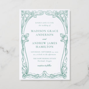 Elegant Art Nouveau Floral Frame Wedding Letterpress Invitation