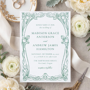 Elegant Art Nouveau Floral Frame Wedding Letterpress Invitation