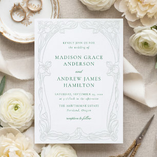 Elegant Art Nouveau Floral Frame Wedding Letterpress Invitation