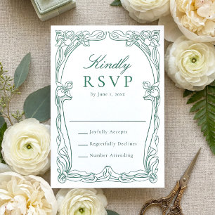 Elegant Art Nouveau Floral Frame Wedding Letterpress RSVP Cards