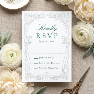 Elegant Art Nouveau Floral Frame Wedding Letterpress RSVP Cards