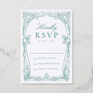 Elegant Art Nouveau Floral Frame Wedding Letterpress RSVP Cards