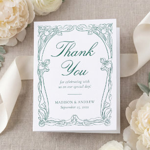 Elegant Art Nouveau Floral Frame Wedding Letterpress Thank You Card