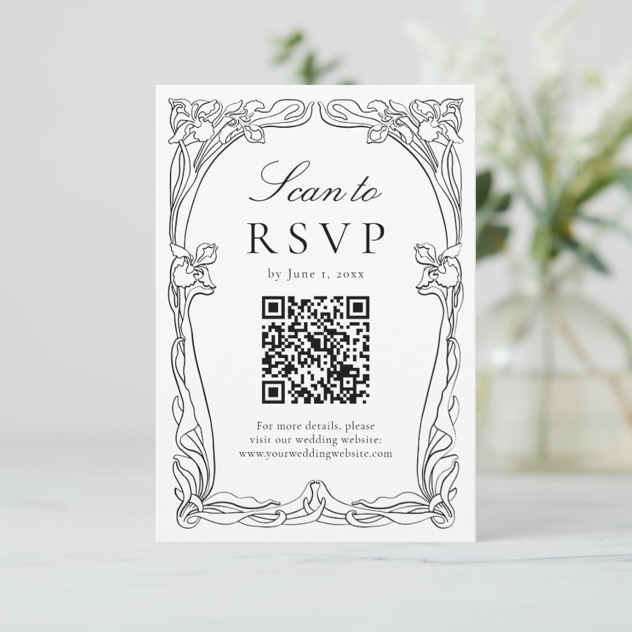 Elegant Art Nouveau Floral QR Code Wedding RSVP Card
