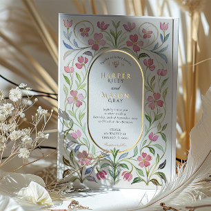 Elegant Art Nouveau Floral Watercolor Gold Wedding Foil Invitation