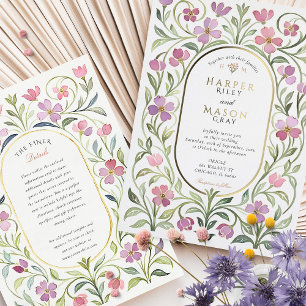 Elegant Art Nouveau Floral Watercolor Gold Wedding Foil Invitation