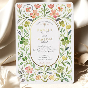 Elegant Art Nouveau Floral Watercolor Gold Wedding Foil Invitation