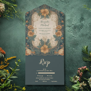 Elegant Art Nouveau Floral Wedding All In One Invitation
