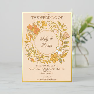 Elegant Art Nouveau Floral Wedding Foil Invitation