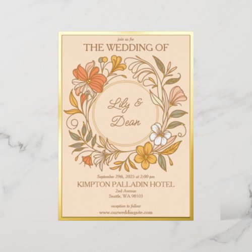 Elegant Art Nouveau Floral Wedding Foil Invitation