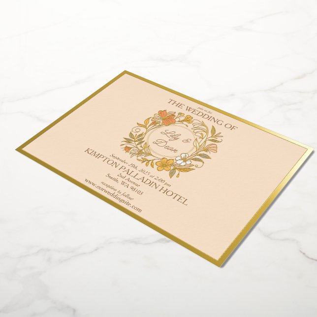 Elegant Art Nouveau Floral Wedding Invitation Foil Invitation (Rotated)