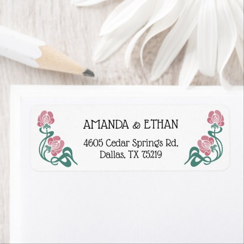 Elegant Art Nouveau Floral Wedding Return Address  Label