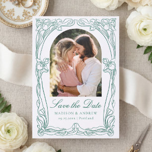 Elegant Art Nouveau Floral Wedding Save the Date Letterpress Photo Cards