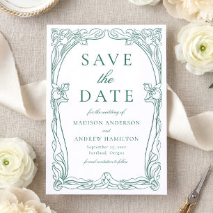 Elegant Art Nouveau Floral Wedding Save the Date Letterpress Photo Cards