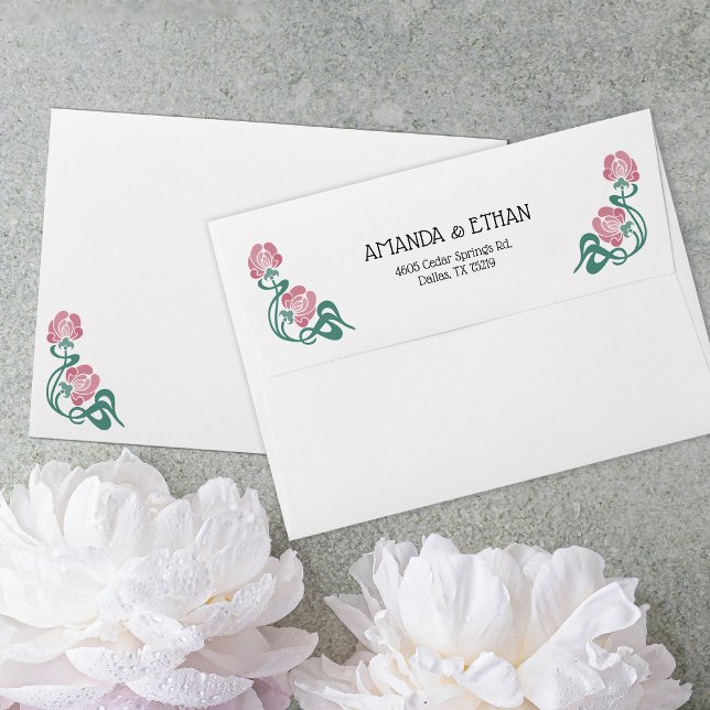 Elegant Art Nouveau Floral White Wedding Envelope (Creator Uploaded)
