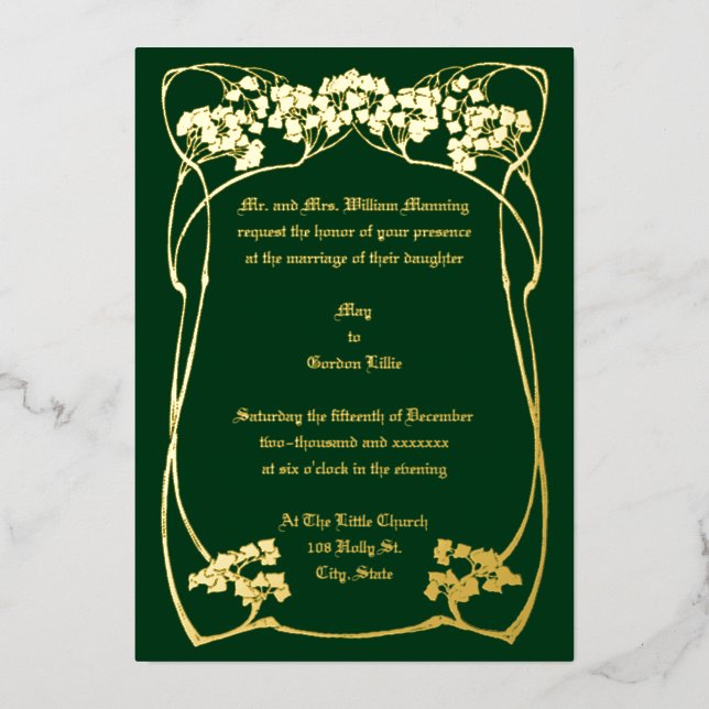 Elegant Art Nouveau Foliage Border Foil Invitation (Front)