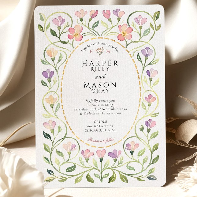 Elegant Art Nouveau Freesias Wedding Invitation (Creator Uploaded)