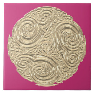 Elegant art nouveau gold fuschia pink medallion ceramic tile