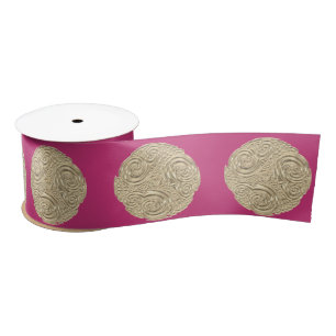 Elegant art nouveau gold fuschia pink medallion satin ribbon