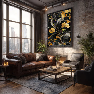 Elegant Art Nouveau Golden Flora Poster