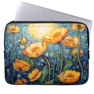 Elegant Art Nouveau Golden Yellow Poppy Mosaic  Laptop Sleeve