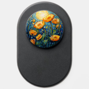 Elegant Art Nouveau Golden Yellow Poppy Mosaic PopSocket