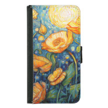 Elegant Art Nouveau Golden Yellow Poppy Mosaic