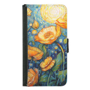 Elegant Art Nouveau Golden Yellow Poppy Mosaic Samsung Galaxy S5 Wallet Case