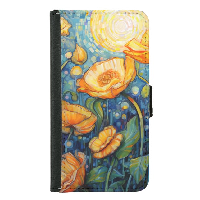 Elegant Art Nouveau Golden Yellow Poppy Mosaic  Samsung Galaxy Wallet Case (Front)