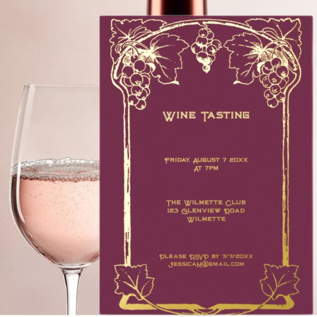 Elegant Art nouveau grapes  Foil Invitation (Creator Uploaded)