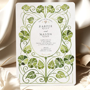 Elegant Art Nouveau Greenery Foliage Wedding Invitation