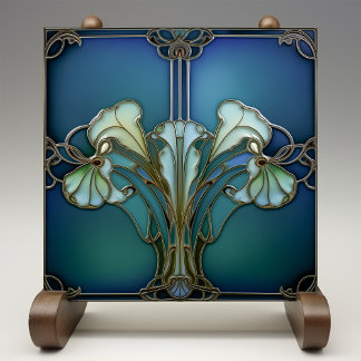 Elegant Art Nouveau Iris Bloom Ceramic Tile