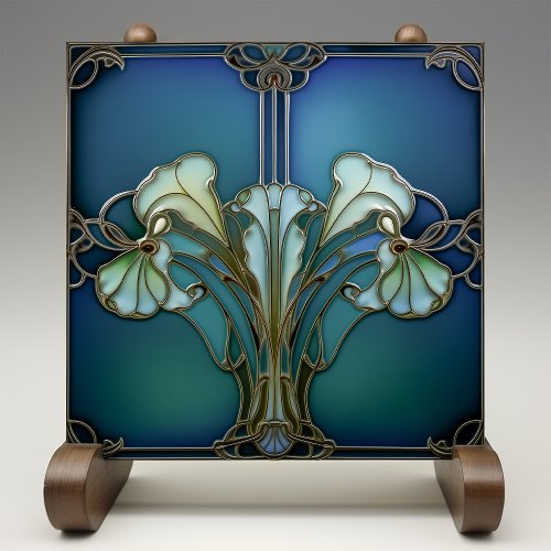 Elegant Art Nouveau Iris Bloom Ceramic Tile
