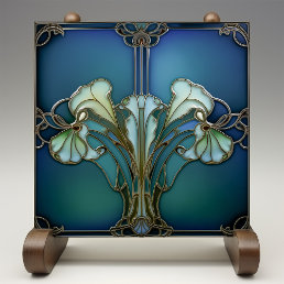 Elegant Art Nouveau Iris Bloom Ceramic Tile