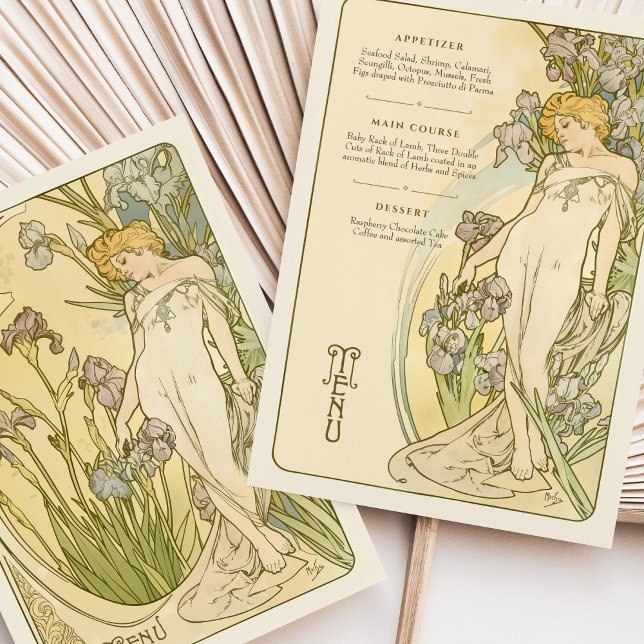 Elegant Art Nouveau Iris Floral Goddess Menu Card (Creator Uploaded)