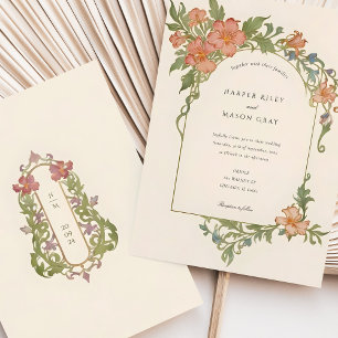 Elegant Art Nouveau Iris Floral Wedding Invitation