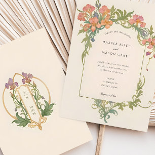Elegant Art Nouveau Iris Floral Wedding Invitation