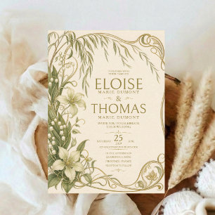 Elegant Art Nouveau Lily Wedding Vintage Botanical Invitation