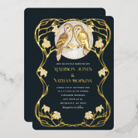  Elegant Art Nouveau Owls Wedding Invitation