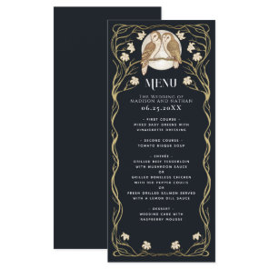 Elegant Art Nouveau Owls Wedding  Menu