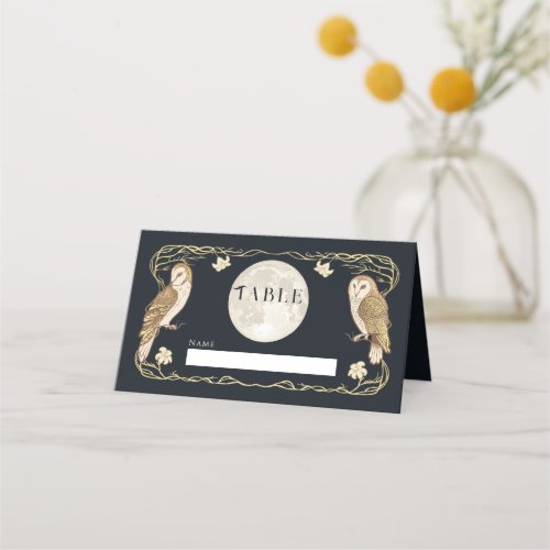 Elegant Art Nouveau Owls Wedding Place Card