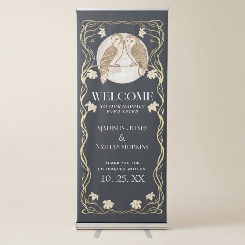 Elegant Art Nouveau Owls Wedding Retractable Banner