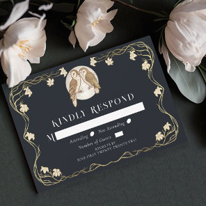 Elegant Art Nouveau Owls Wedding  RSVP Card
