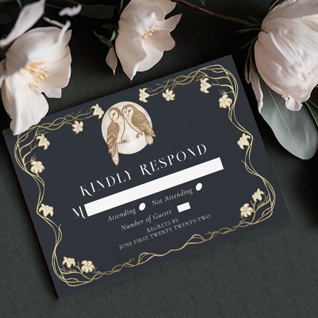Elegant Art Nouveau Owls Wedding  RSVP Card (Creator Uploaded)