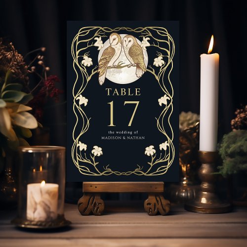 Elegant Art Nouveau Owls Wedding Table Number