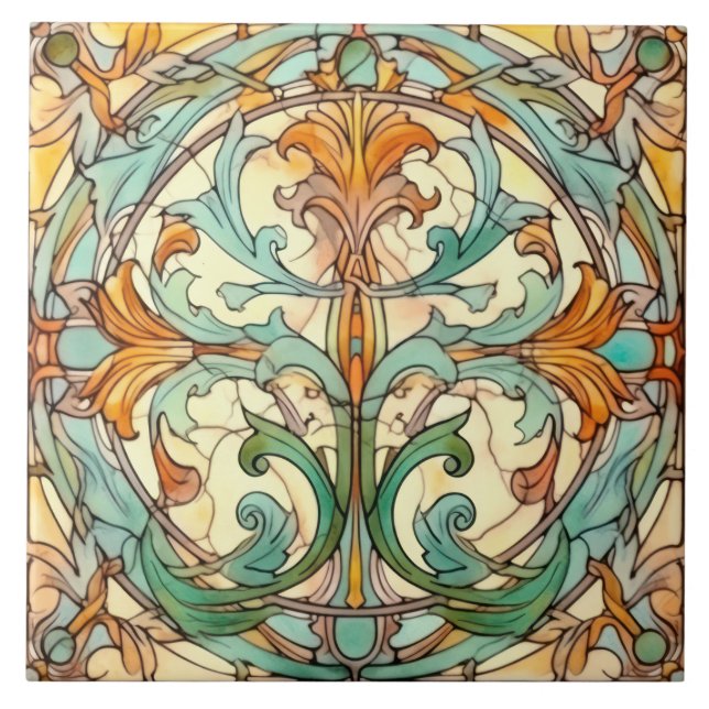 elegant art nouveau pattern  ceramic tile (Front)