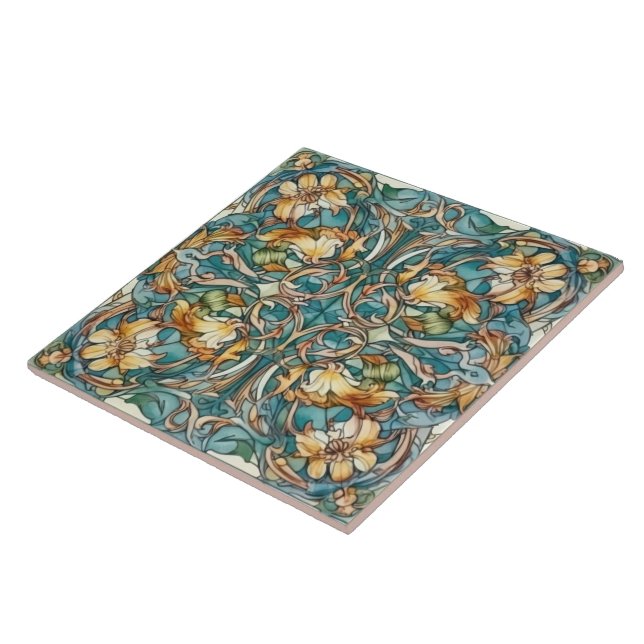 Elegant art nouveau pattern ceramic tile (Side)
