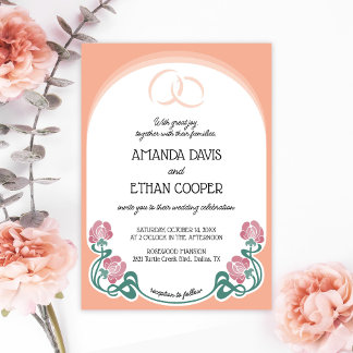 Elegant Art Nouveau Peach Color Wedding Invitation